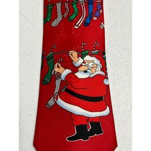 Hallmark Yule Tie Greetings Men's Vintage Christmas Santa Candy Cane Red Necktie